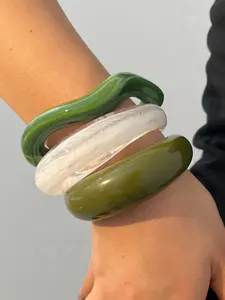 Fashionable Vintage Wide Band Bracelet Set, Stackable Design Adjustable Open Cuff Bangle, Stackable Bracelets, Casual Resin Chain, Perfect for Parties and Travel