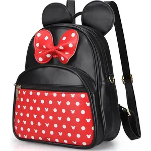 Cute Red Backpack for Girl Bowknot Polka Dot Mini  Leather Backpacks for  Little Girl Backpack  Small Travel Backpacks Convertible  Bag Purse for  Daypack