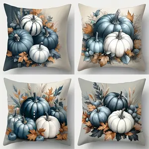 4pcs, sofa pillowcase, blue pumpkin pillowcase, home decoration, sofa lumbar cover, Single-sided Printing, No Pillow core