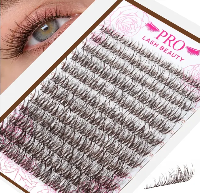 PRO LASHBEAUTY Brown Lash Clusters Spider Lashes Wispy Eyelash Clusters Natural Lashes Clusters for Everyday Wear Beginner Friendly Dark Brown Cluster Eyelash Extensions(Breeze,8-16mix)