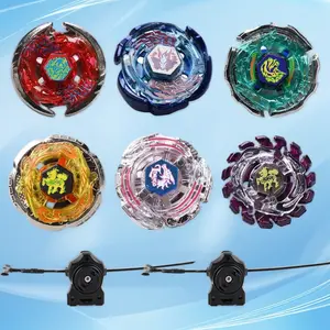 6 Pack Bey Burst Battling Tops Starter Set, Metal Fusion with Stickers & 2 Launchers