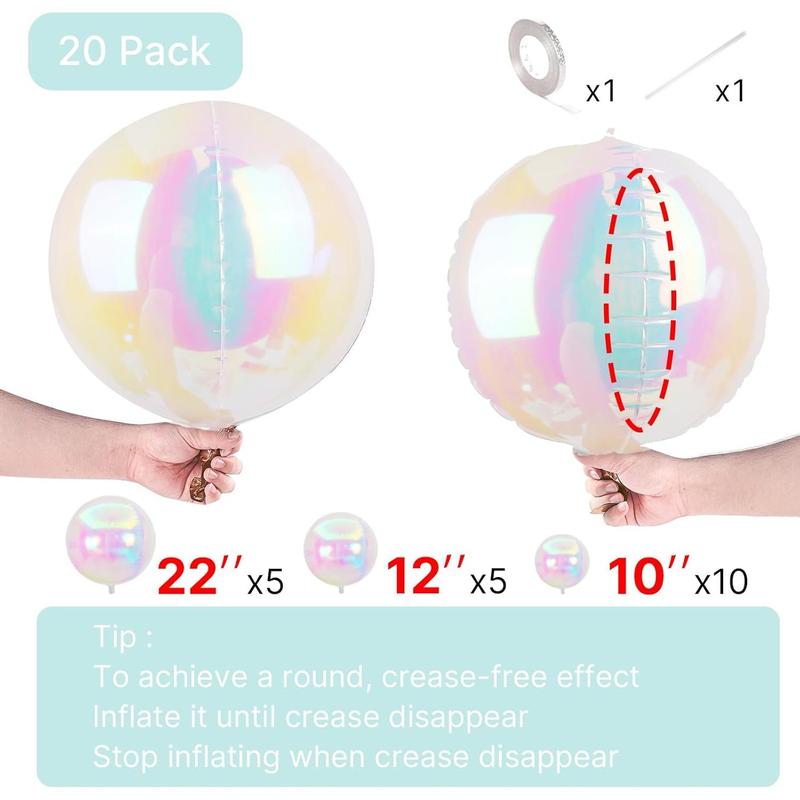 Glitter Aluminum Foil Balloons 20 Different Sizes 22 Pack 12inch 10inch Large Round Aluminum Foil Sphere 4D Inflatable Mirror Ball Polyester Film Balloons Suitable for Wedding Anniversary Birthday Disco Party Decoration