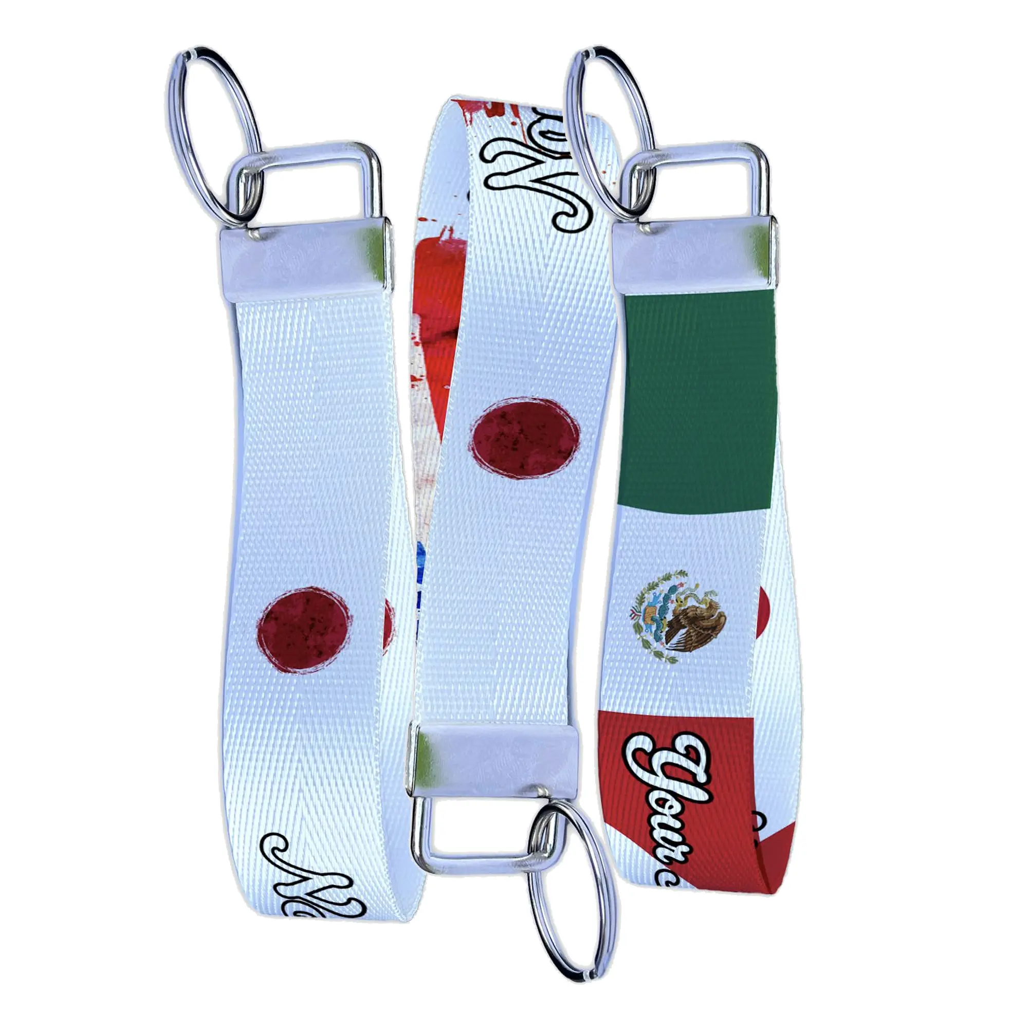 Japanese Flag Keychain Collection Personalized Name Nylon Key Fob - Custom Japan Wristlet Keychain