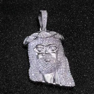 Hip Hop Jewelry Iced Out Moissanite Jesus Head Pendant Charm Necklace Birthday Gift  Contain GRA