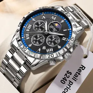 Men's Swiss Elegance Watch,LOUIEJUELEN Commander Series Men's Luxury Swiss Multi-Function Business Watch - Sapphire Crystal, Stainless Steel Bracelet, 42mm Dial, Waterproof, Shockproof, Luminous Display, Ideal for Business & Social Occasions