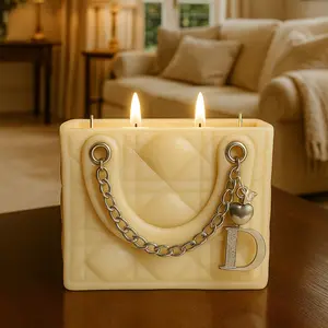 Bloom Sculpted Handbag Candle - Unique Artistic Design for Creative Home Decor - Household Candle with Handbag Silhouette & Chain Charm