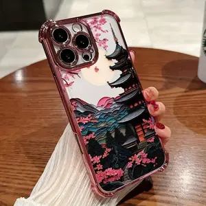 Japanese Cherry Blossom Pagoda Phone Case, Traditional Papercut Art Aesthetic Shockproof Protective Cover,for iPhone 16/15/14/13/12/11/17 ProMax Plus phones, suitable for both men and women,An excellent gift for her/him
