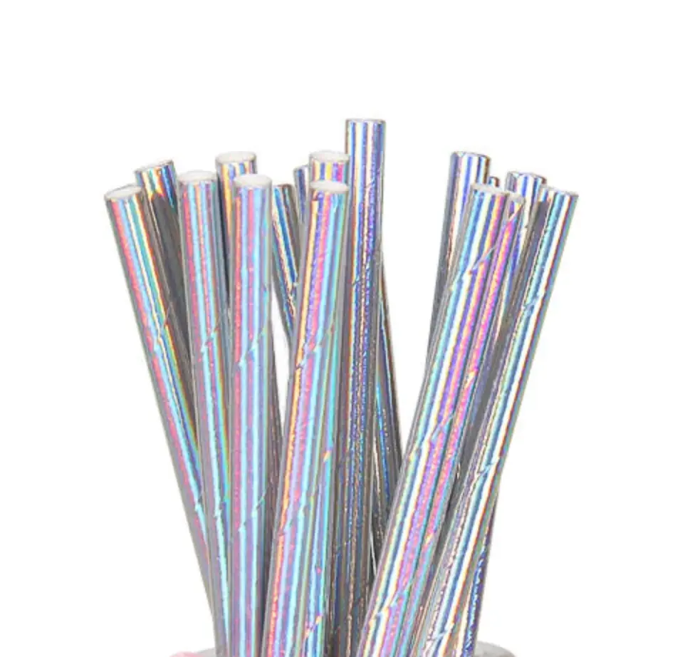 Disco Silver iridescent Paper Straws