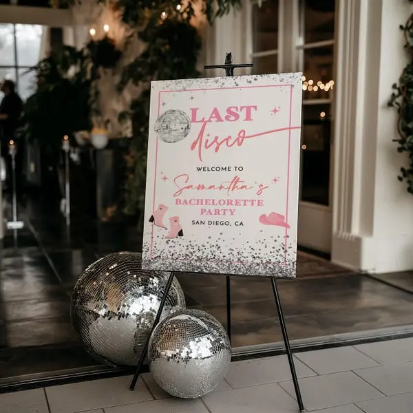 Personalized Last Disco Bachelorette Welcome Sign, Custom Name Foam Board Sign | 18x24 & 24x36 | Printed & Shipped, No DIY