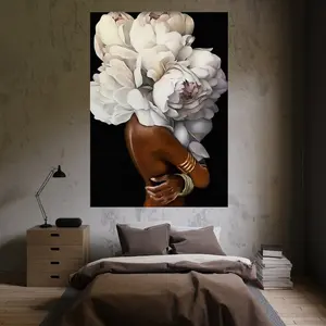 Black Afro Woman Flower Poster, Black Girl Fashion Wall Art, Modern Afro Art Print, Dorm Room Home Decor, Gift for Her