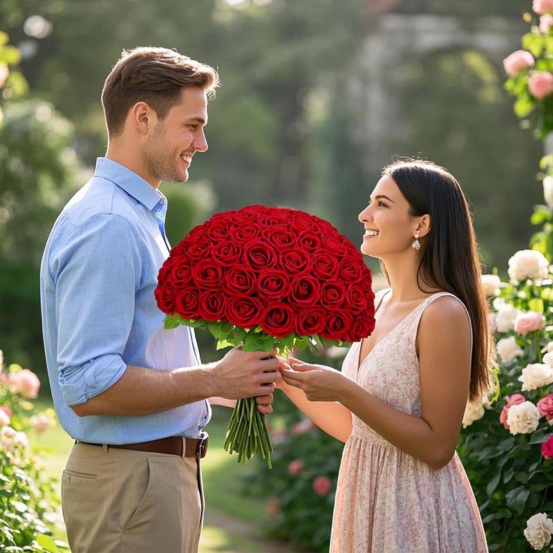 AnYa 12/24/48 pcs Artificial Rose Howers LongStem Fake Silk Roses for DIY Wedding Bouquet Table Centerpiece HomeDecor, Realistic Silk White Roses, Suitable for Valentine’s Day, Mother’s Day, Halloween, Christmas, Floral Arrangements & Home Decor