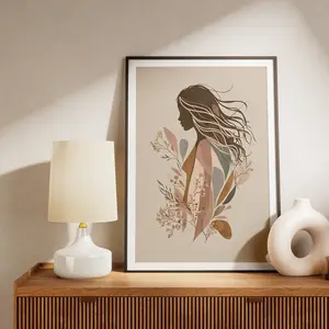 Earthy Botanical Woman Silhouette Wall Art Abstract Floral Feminine Poster Neutral Boho Decor Print, Room Decor, Unframed, 5 Sizes (8x12–27x40 inch)