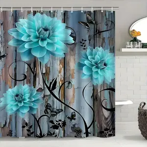 Creative farmhouse floral shower curtain set, non-slip mat, U-shaped rug, toilet seat cover, perfect for bathroom décor, beautifies the space, includes 12 shower curtain hooks, Bathroom Supplies