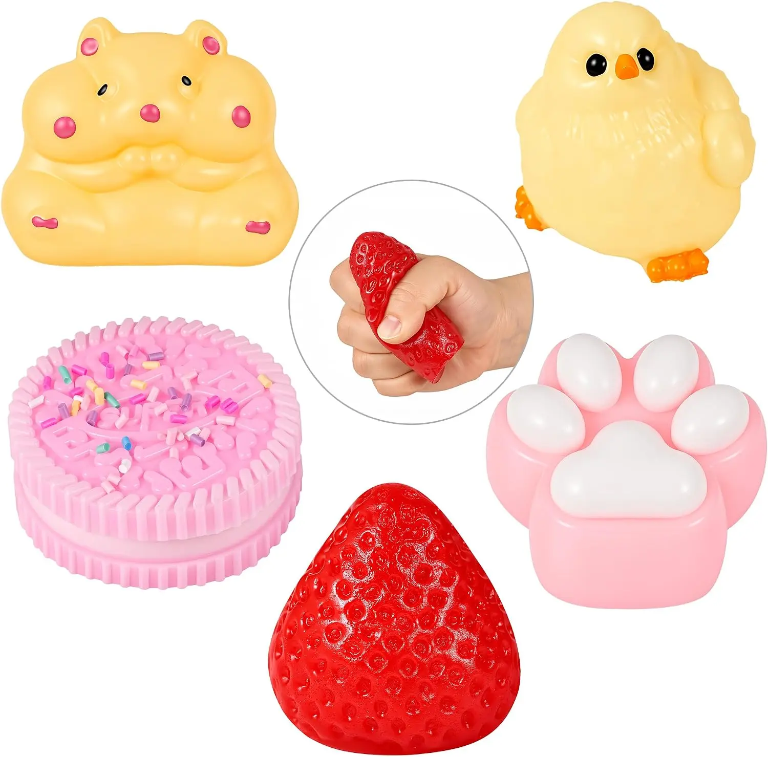 5Pcs Unisex Jumbo Taba Squishies Toys - TPR Softness Silent Squeeze Sensory Fidget Toys for 12+ Years, Stress Relief Goodie Bag Filler (Yellow)