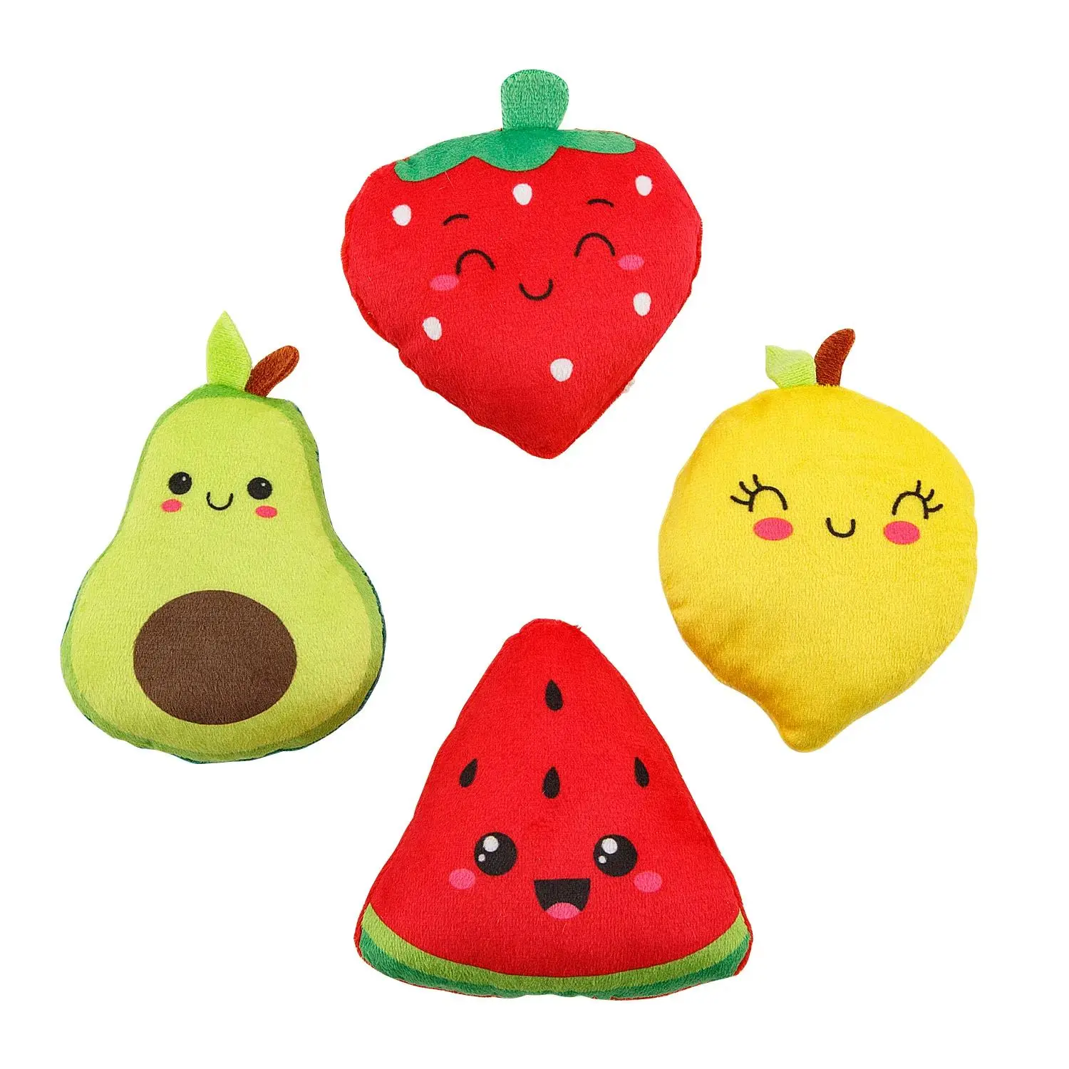 3" Flat Smiling Stuffed Fruit Character Toys Assortment - 12 Pc.