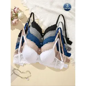 Women's Floral Lace Bow Decor Underwire Bra, Comfortable Breathable Adjustable Straps Push Up Bra for Lady, Women's Lingerie for Daily Wear, Underwear, Womenswear