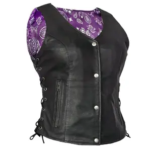 Purple Paisley Women's Leather Motorcycle Vest MC40106