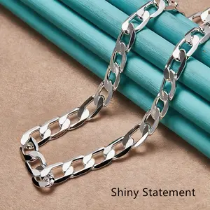 1pc 925 silver-plated Figaro necklace fashionable item, perfect for gift giving, holiday gifts, 8mm wide, 50cm-65cm high-quality craft necklace, fashionable jewelry, and male and female accessory enthusiasts