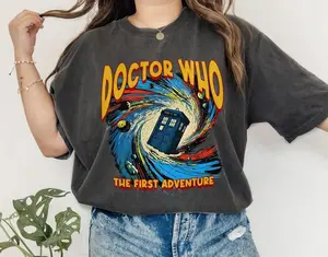 Doctor Who Retro Comic The First Adventure Shirt - Police Box Shirt, Fitted Short Sleeve, Cotton, Machine Washable, Top for Fans - Womenswear
