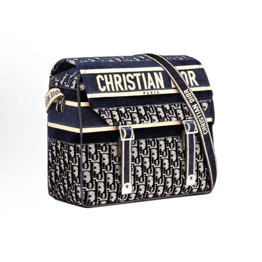 Pre-owned Dior Christian Medium Diorcamp Messenger Bag Oblique Embroidery Jacquard CD Buckle Adjustable Removable Shoulder Crossbody Bag 2420032
