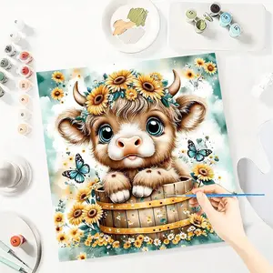 Cartoon Cattle Paint by Numbers for Adult,Paint by Number Kit for Beginners,DIY Acrylic Paint Canvas Painting Kits Art ,Home Wall Decor Gift for Her, 20x20 inch(Without Frame)