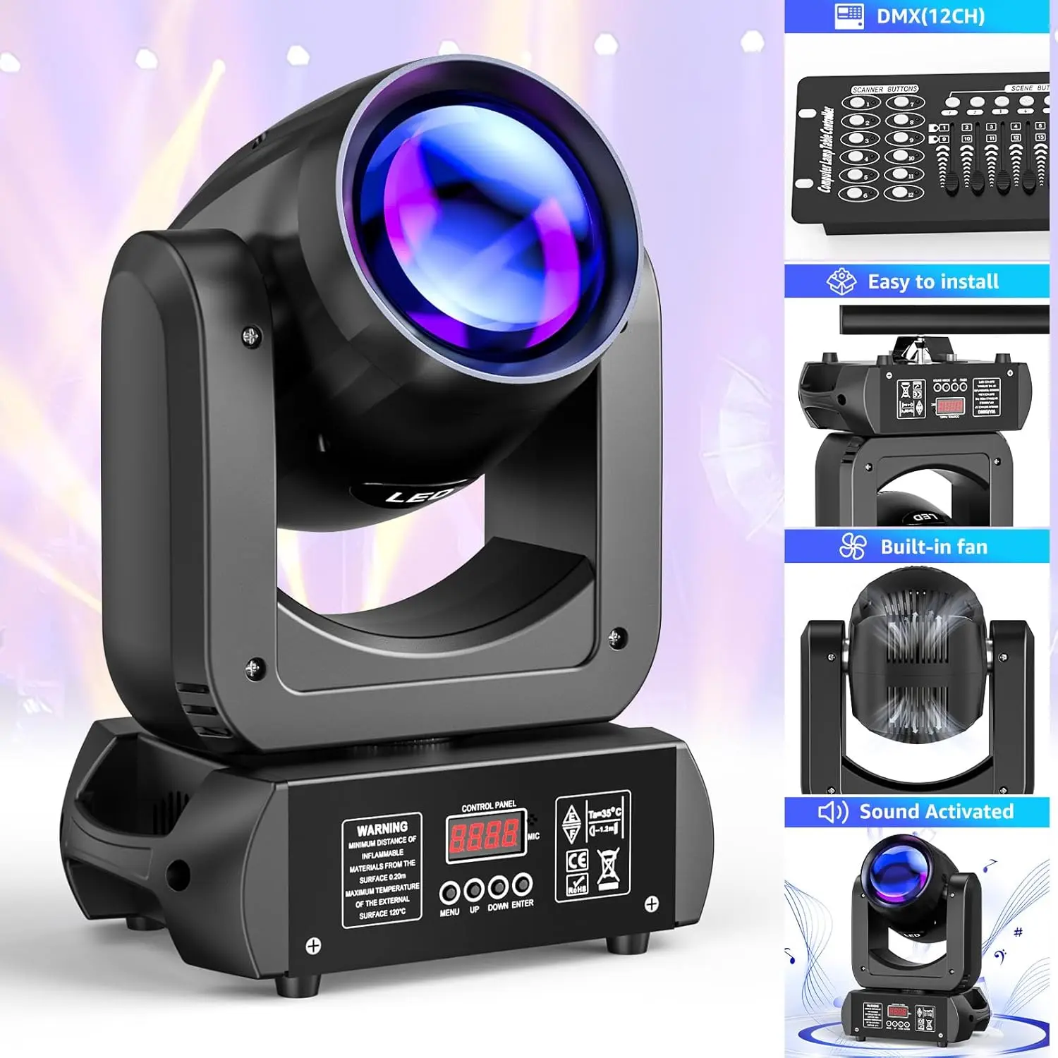 150W Power Moving Head Beam Light, Super Bright with 18 Prism, 8 Gobos, DMX Control (DMX512), Sound Active, Plug & Play for Party, Commercial Stage Lighting, Super Bright Light, Truss Mount
