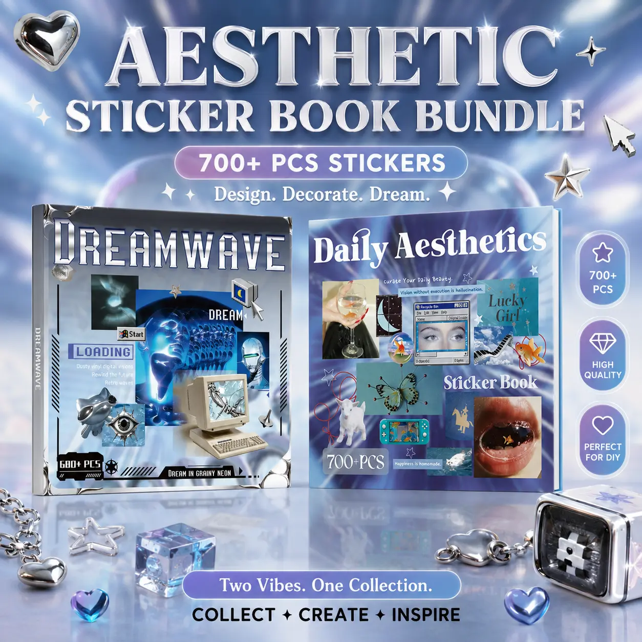 2 Style Inspiration Patches & Retro Nebula Series(680 pcs &700 pcs) Sticker Books, Y2K Aesthetic Stickers Scrapbook Stickers for Planner Diary Journal Supplies, Collage