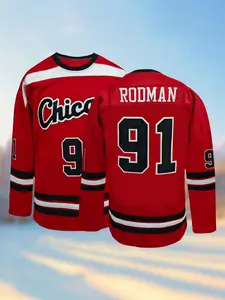 Men's Stitched Hockey Jersey, Chicago #91  Embroidered Ice Hockey Jersey, V-Neck Long Sleeve Loose Fit Casual Top, Unisex Outdoor Sports Wear All Seasons