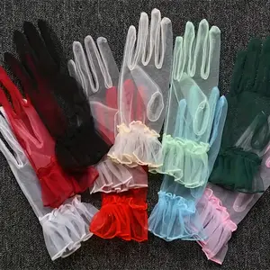 Wedding Dress Gloves for Women Transparent Thin Mesh Short Style Color Black White Red Pink Opera Ball Halloween Gloves