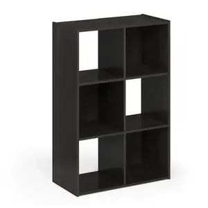 PELLI Bookcase, 6 Cube Bookshelf Open and Closed Cube Bookcase, 3 x 2 Storage Cabinet Bookcase, 11.6 x 24.2 x 35.9, for Living Room Bedroom Home Office, Espresso