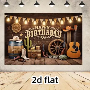 Retro Wild West Birthday Background Banner Decoration, Extra-Large Polyester Photography Backdrop, Denim Theme Party Decor