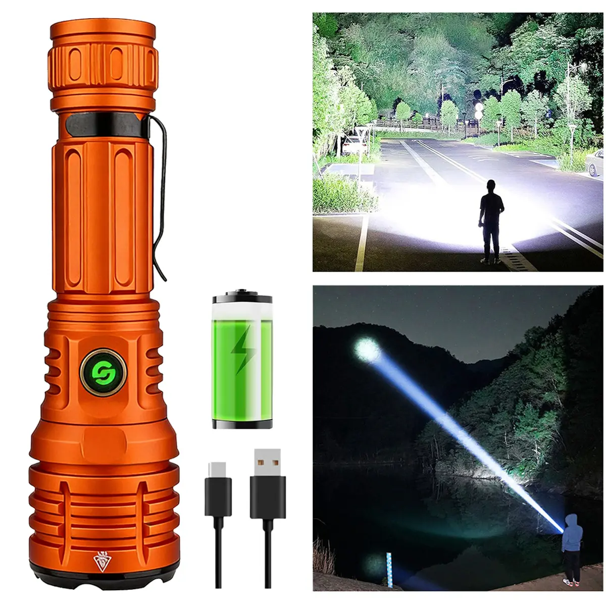 10000 Lumens LED Flashlight Super Bright, 4000mAh, Ultra Bright Portable Camping Flashlight, Waterproof Flash Light for Camping, Night Outdoor Emergency Lighting