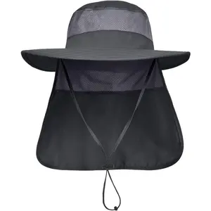 Mens UPF 50+ Sun Protection Safari Cap Wide Brim Fishing Hiking Hat with  Flap for Garden Work