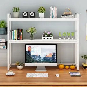 2-Tier Adjustable Computer Desktop Bookcase, Multipurpose Wood Rack Organizer for Home, Dorm, and Office Supplies Wooden