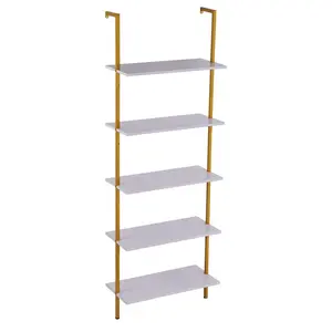 VEVOR Industrial Square Pipe Shelf 5 Tier 24x11.8in Wall-Mount Gold White