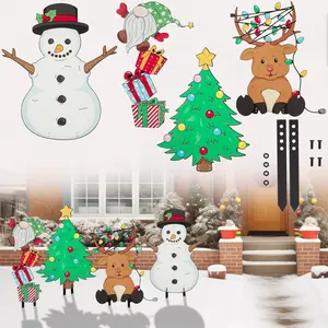 SCS Direct Christmas Characters Set Metal Yard Signs, 4pc Different Large Outdoor Xmas Decorations - Includes Four 6" Stakes, Winter Holiday Decor