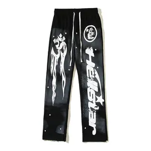 Men's loose cotton casual sportswear pants with side pocket and drawstring design, "star Hip Hop" printed fashion sportswear pants, suitable for daily sports wear men's holiday gift pleated  shorts