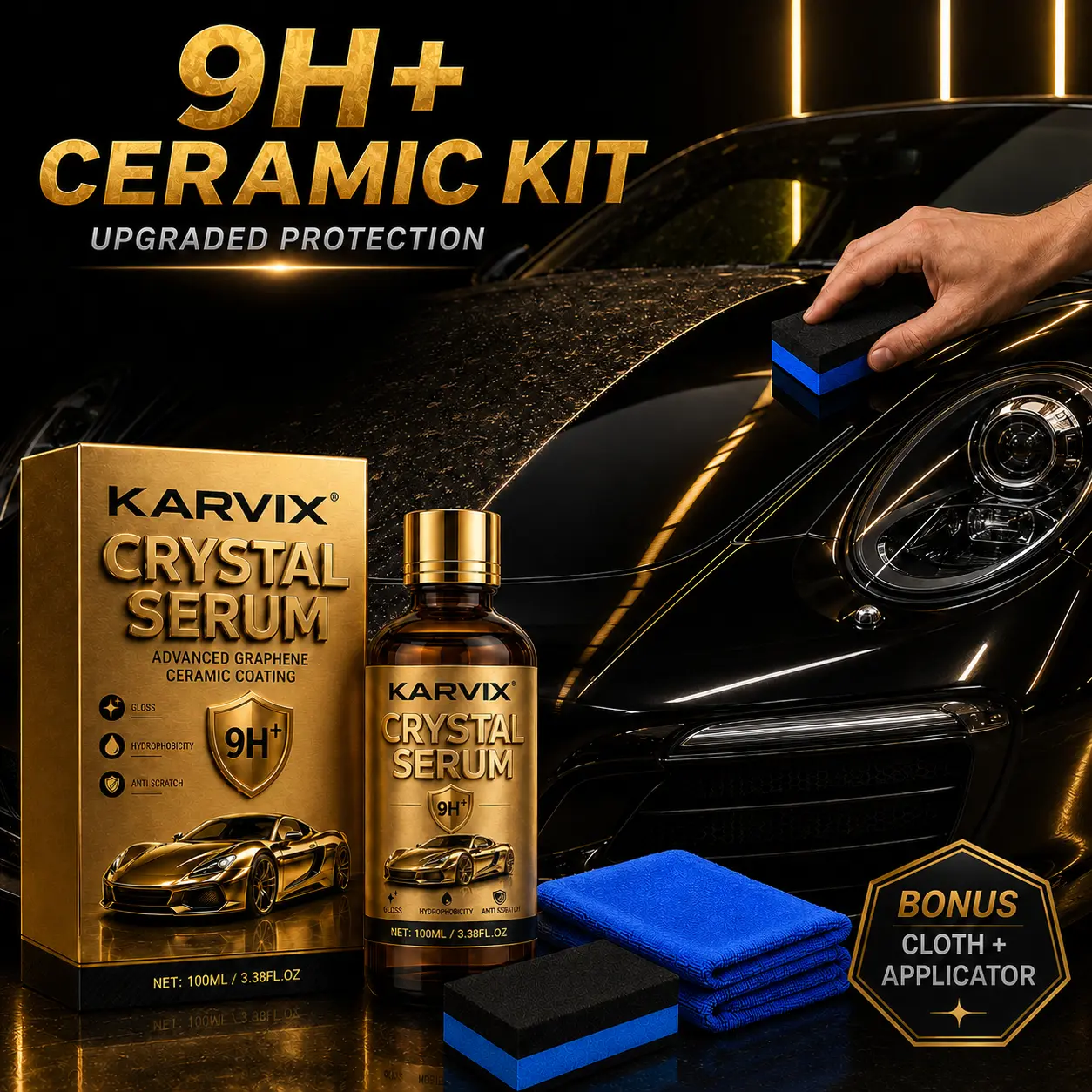 Upgraded Crystal Serum Advanced Graphene Ceramic Coating for Cars 9H+ Graphene Coating for Auto Car Detailing 10+ Years of Long-Lasting Car Protection Gloss Hydrophobicty Anti-Scratch