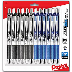 Pentel Energel 0.7 mm Rtx Retractable, 12 6 Black  6 Blue Ink Pens Metal Tip, Medium Point Energel Liquid Gel Ink Pens 0.7 mm