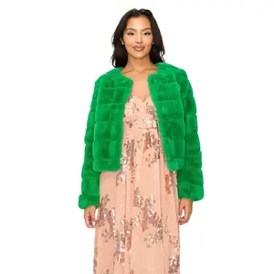 CLAIBORNE LONG SLEEVE FAUX FUR JACKET Green Mardi Gras