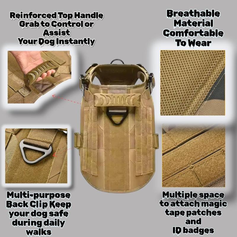Tactical Dog Harness, Adjustable No-Pull Handle Service Vest Heavy Duty Pet Large Breed,  Dog Vest for Training Hunting Walking, Adjustable Safety Harness