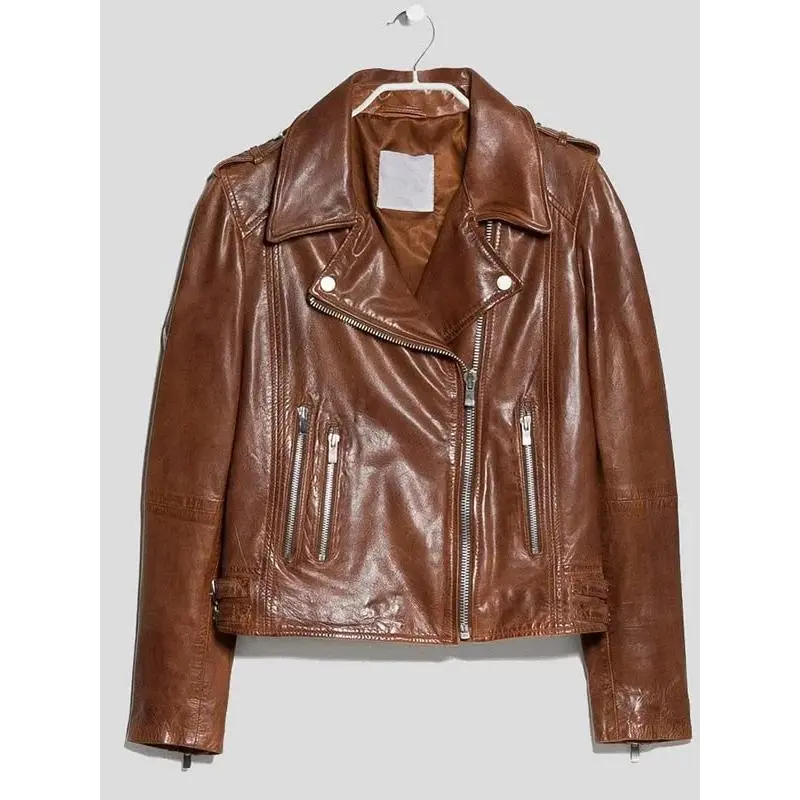 Women’s Motorcycle Rider Brown Leather Jacket