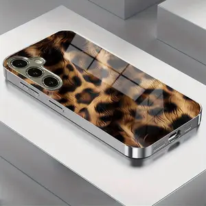 Leopard Print Phone Case for Samsung Galaxy Series, Stylish Aesthetic Electroplated Tempered Glass Design, Available for S25/s24/s23 Fe & More Models, Accessories