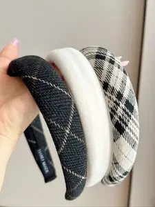 Women's 3-Pack Wide Plaid Color Block Headbands, Padded Winter Headwear & Hair Hoops, Stylish Accessory Set for Cold Weather, Puffy Headband