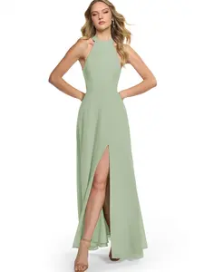 Azazie Clarice A-Line Halter High-Neck Criss-Cross Bridesmaid Wedding Guest Formal Dress