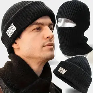2In1 Mask Beanies Hat Kintted Thicken Winter Ski Balaclava Full Face Mask Thermal Windproof Coldproof Running Earmuffs Hat Versatile Design Protective Gear Skiing Outdoor Sports Mask