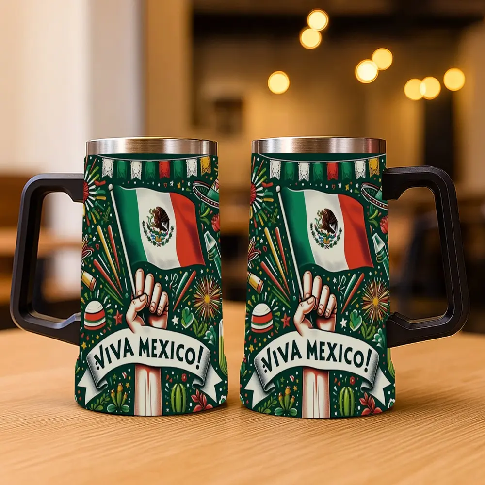 1pc 24oz Stainless Steel Insulated Mug, Stainless Steel Thermal, Viva México. Suitable for outdoor, sports, and indoor use. A great gift for football fans. Large capacity water bottle Drinkware Insulated Cups