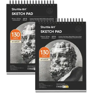 9”x12” Sketch Pad, 260 Sheets (68lb/100gsm) Drawing Pad, Pack of 2, 130 Sheets Each, Spiral Bound Sketch Book, Durable Acid-Free Drawing Paper, Great Sketch Pad for Kids, Teens & Adults