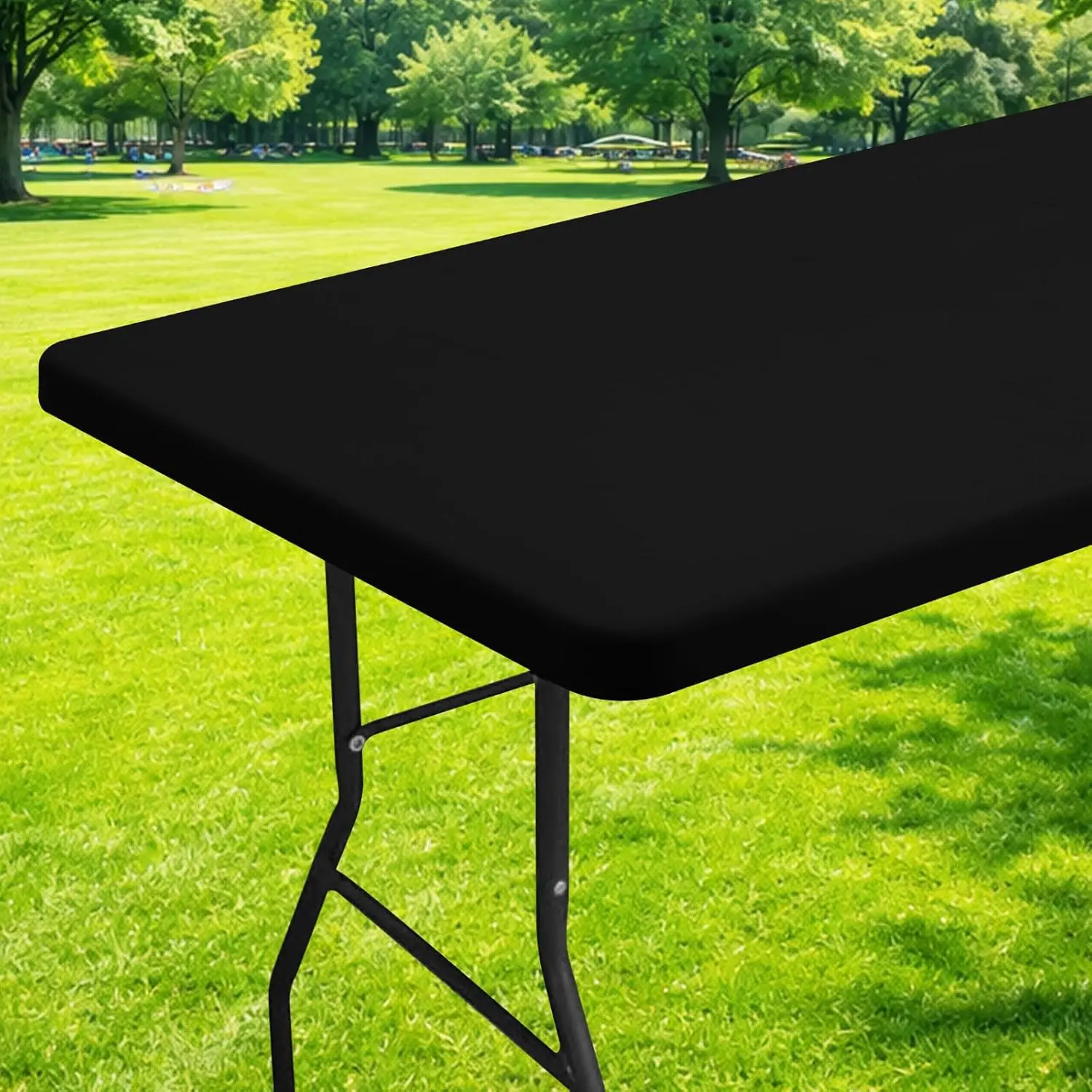 Spandex 8 Foot Rectangle Table Cloth, Elastic Fitted Tablecloths for, Stretch Washable Table Cover for, Camping, Banquet and Parties (Black, 30"x96")