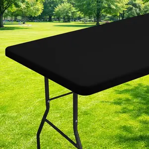 Spandex 8 Foot Rectangle Table Cloth, Elastic Fitted Tablecloths for, Stretch Washable Table Cover for, Camping, Banquet and Parties (Black, 30"x96")